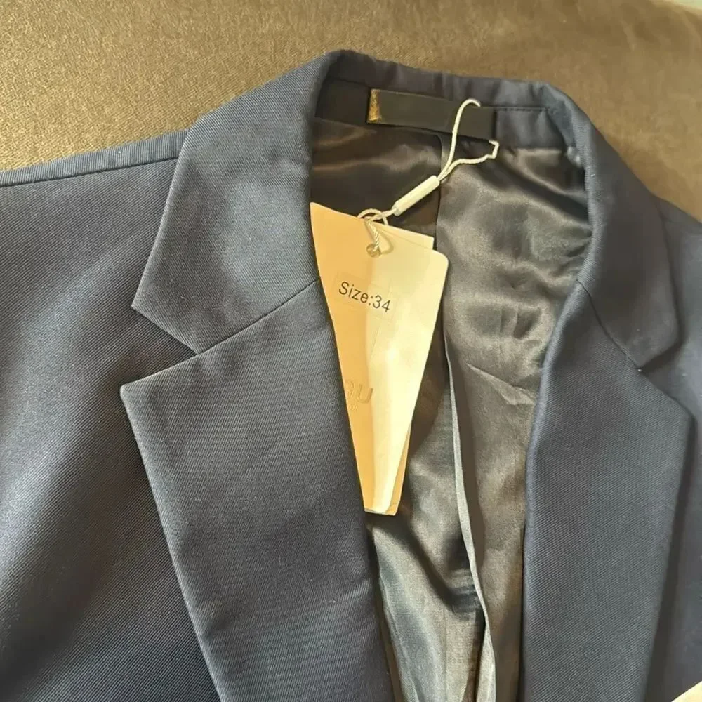 Men’s Dark Blue 2 Piece Formal Suit Notched Lapel Size 34 Jacket 31 Pants NEW